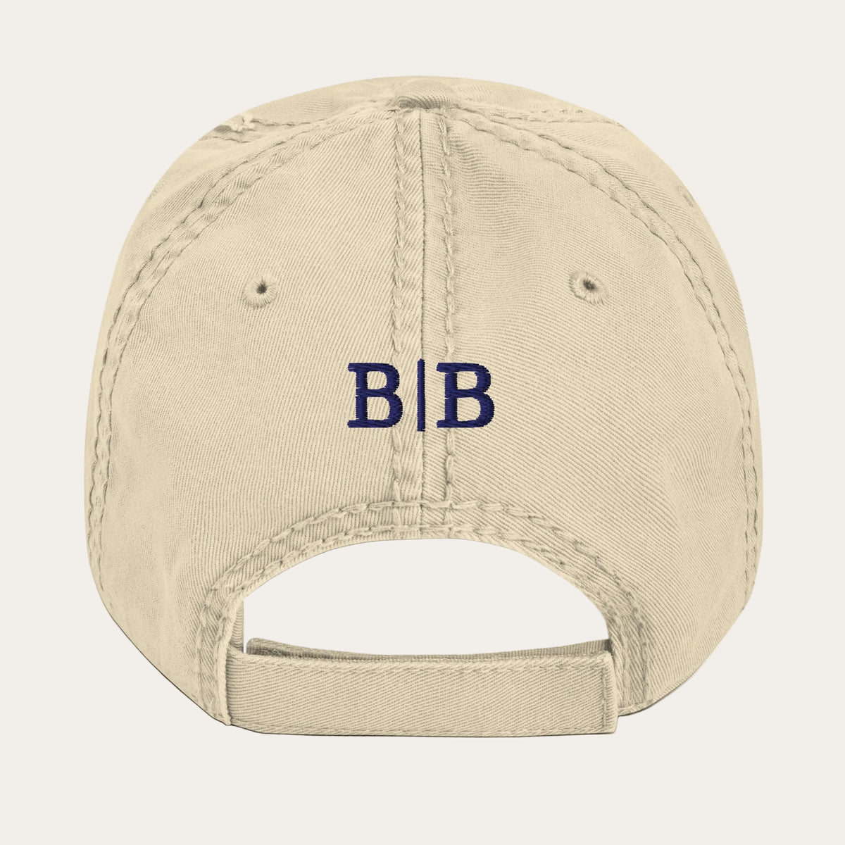 Khaki calendar hat back view with B | B embroidery